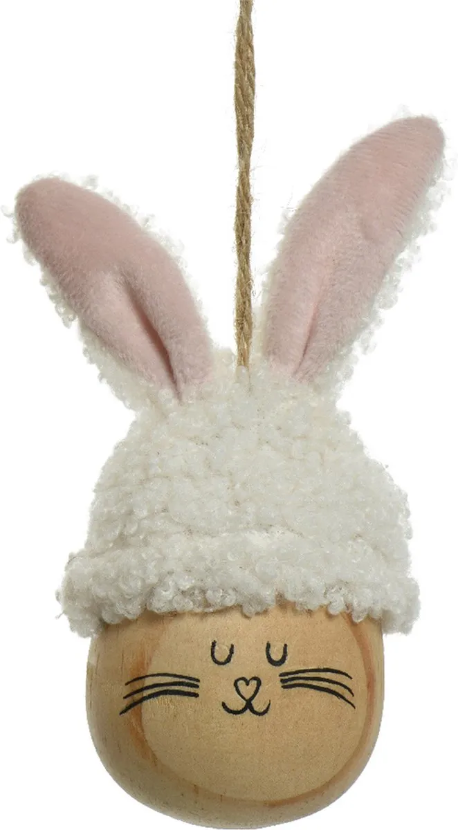 Decoris Paashaas Paasei Hangend - 2 Stuks - 12cm - Wit/Bruin
