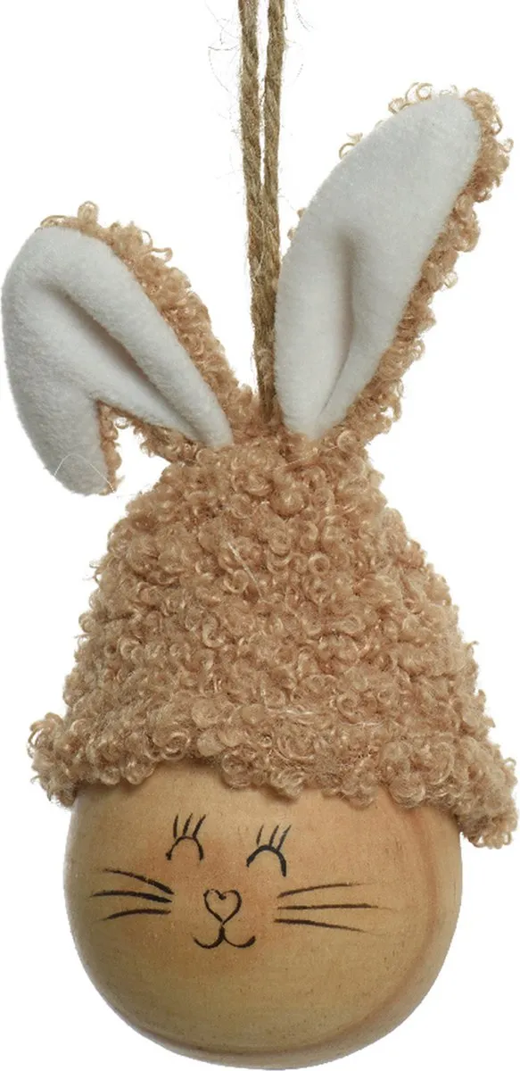 Decoris Paashaas Paasei Hangend - 2 Stuks - 12cm - Wit/Bruin