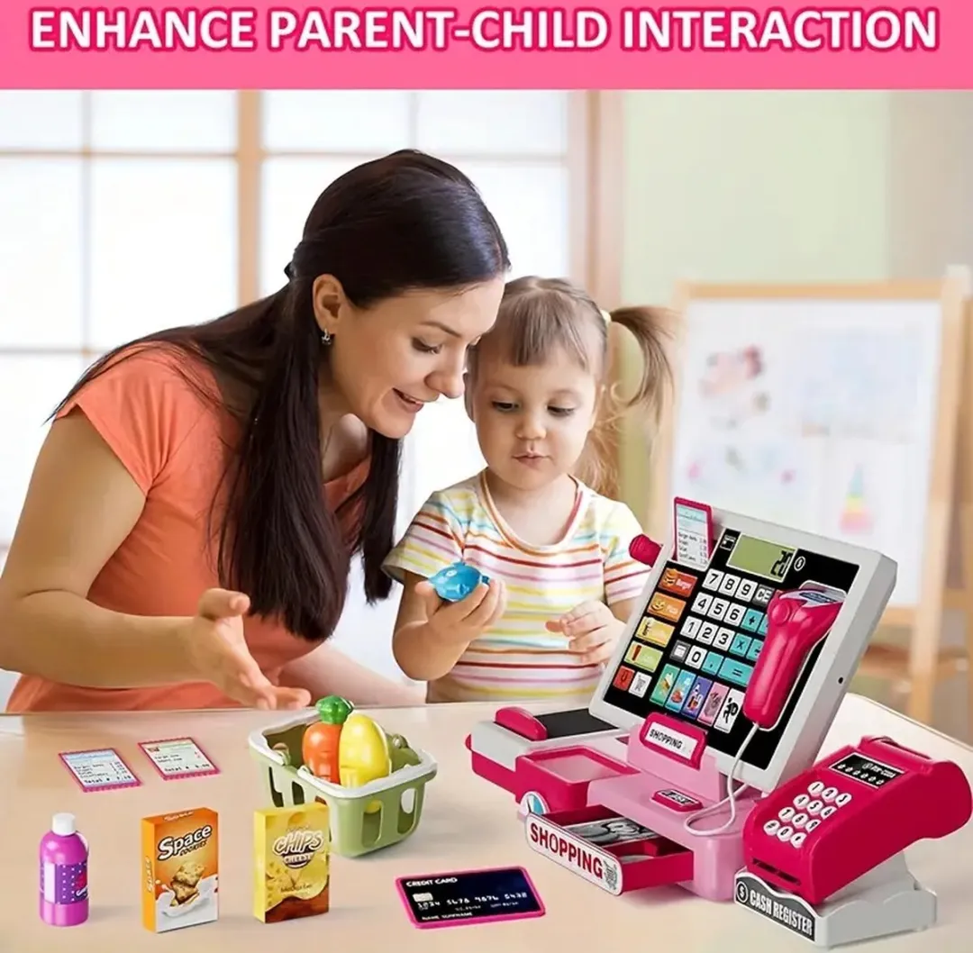 Kids Concept Roze Kassa Speelset - Rekenmachine & Speelgeld