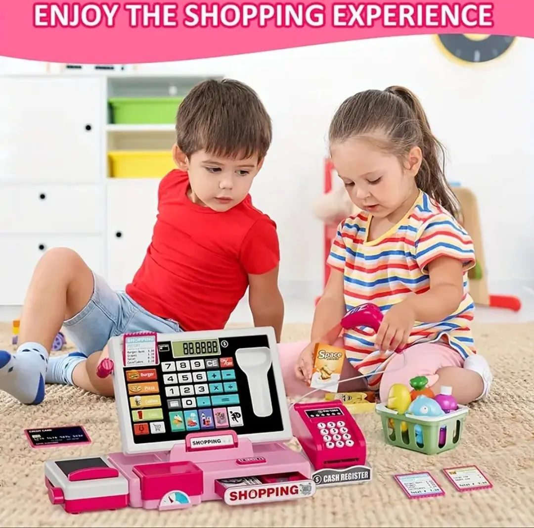 Kids Concept Roze Kassa Speelset - Rekenmachine & Speelgeld