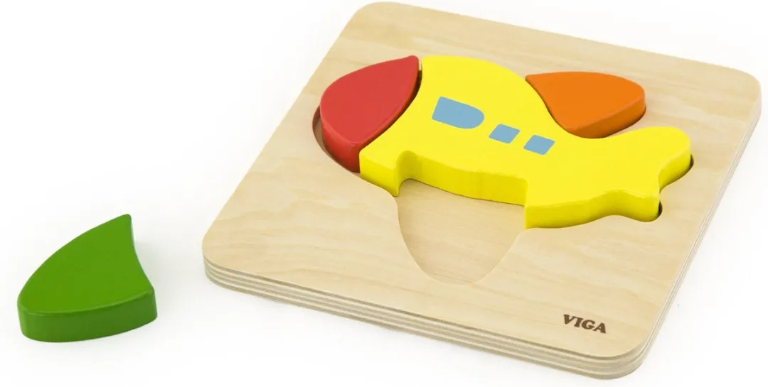Viga Toys Vormenpuzzel Vliegtuig Junior 4 Stuks - Geel