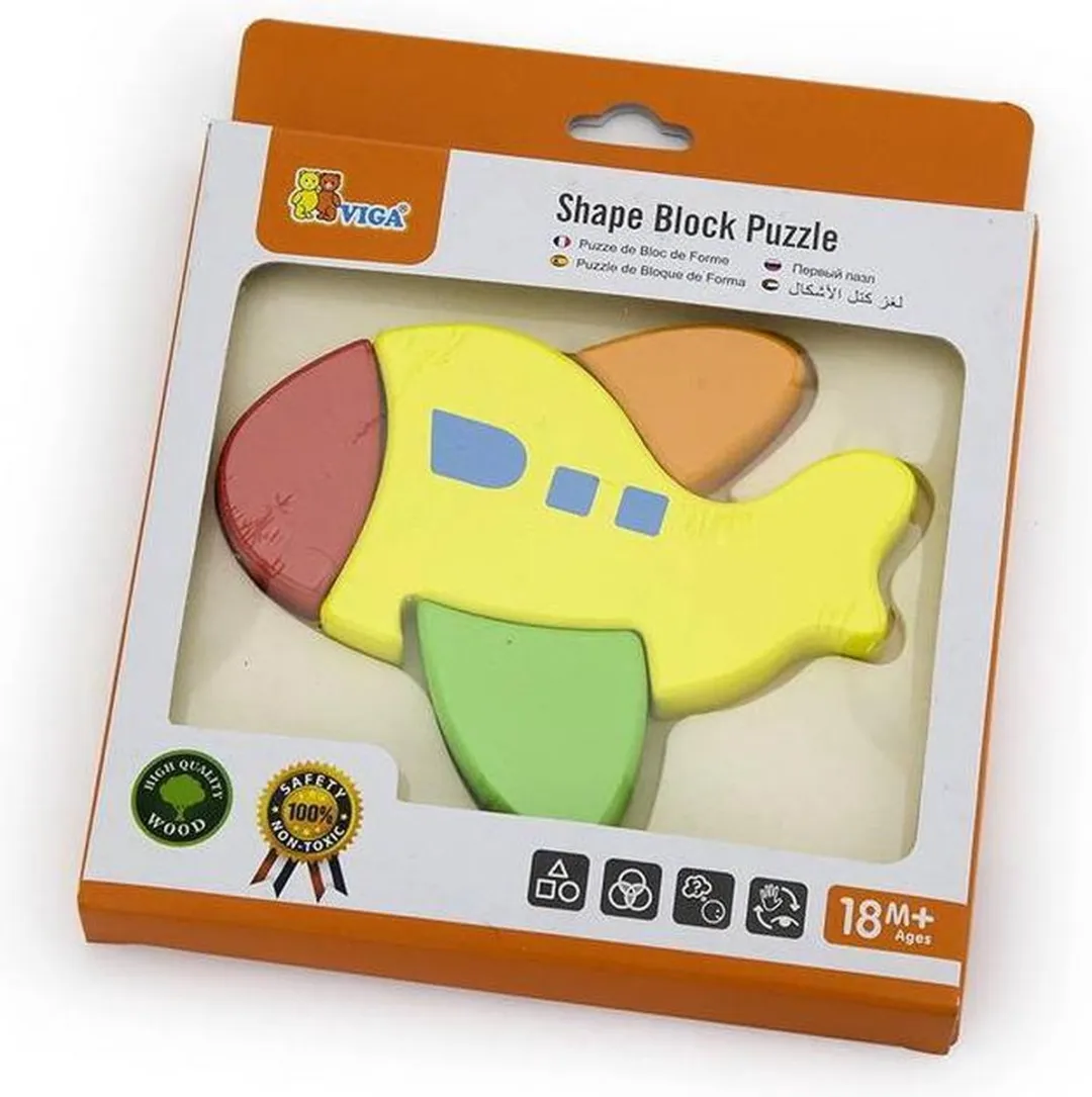 Viga Toys Vormenpuzzel Vliegtuig Junior 4 Stuks - Geel