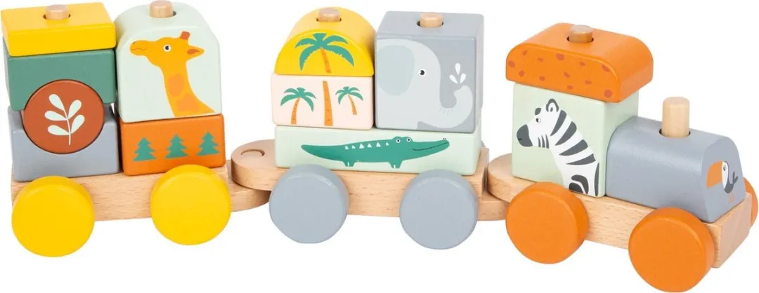 Small Foot Houten Stapelblokken Trein Safari - 16-delig Multicolor