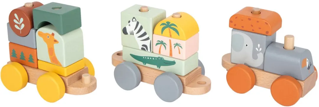 Small Foot Houten Stapelblokken Trein Safari - 16-delig Multicolor