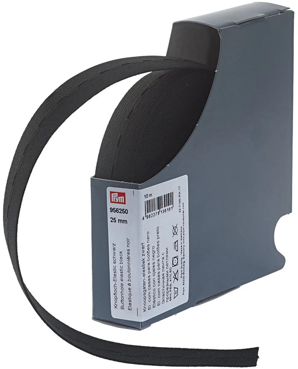 Prym Knoopsgatenelastiek 25mm - 10m - Zwart - afbeelding 2 van 2