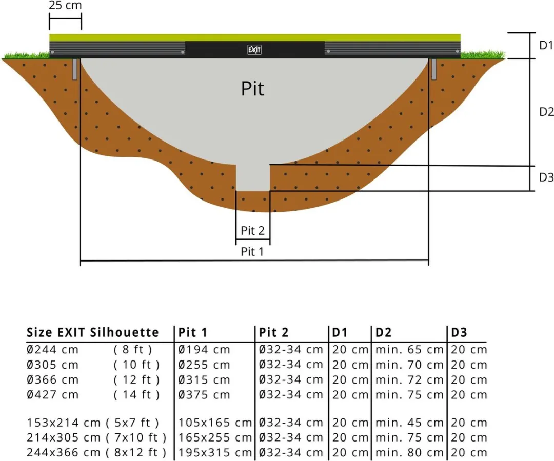 EXIT Silhouette Inground Trampoline Ø391cm - Groen