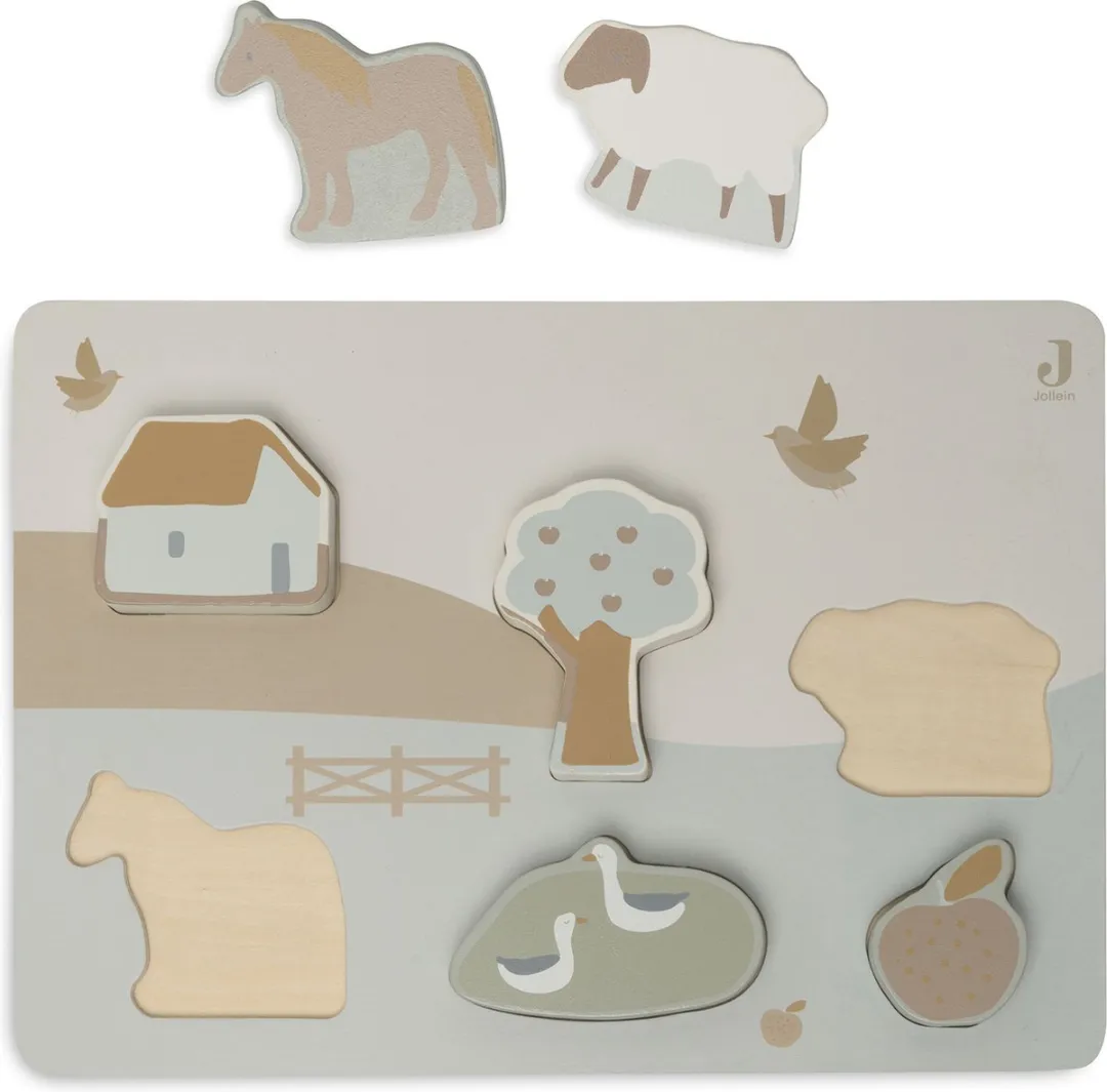 Jollein Houten Puzzel Farm - Multicolor - 6 Stukjes