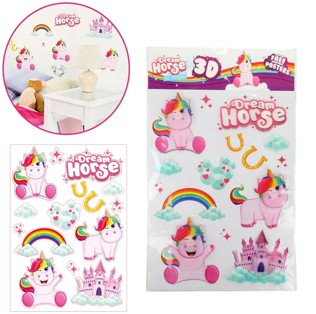 Toi-Toys Muurdeco Stickers Eenhoorn - Multi/Rozekleurig