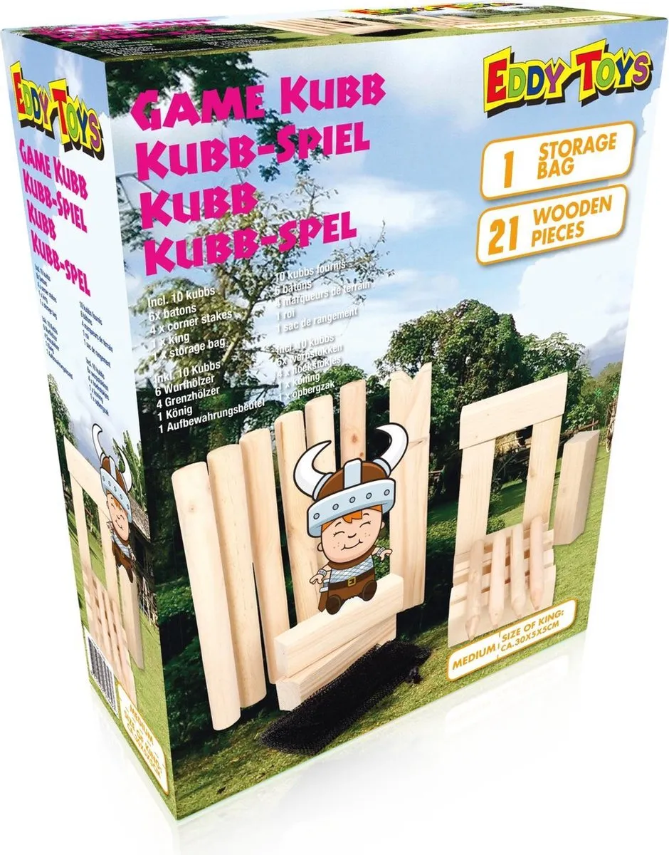 Eddy Toys Kubb Spel Medium - 21-delig Houten Werpspel