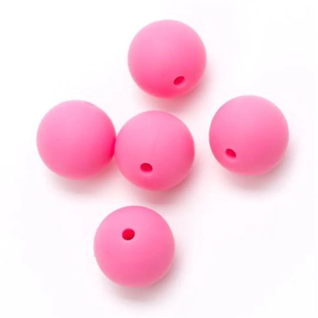 Durable Siliconen Kralen 15mm - 5 Stuks Dark Pink