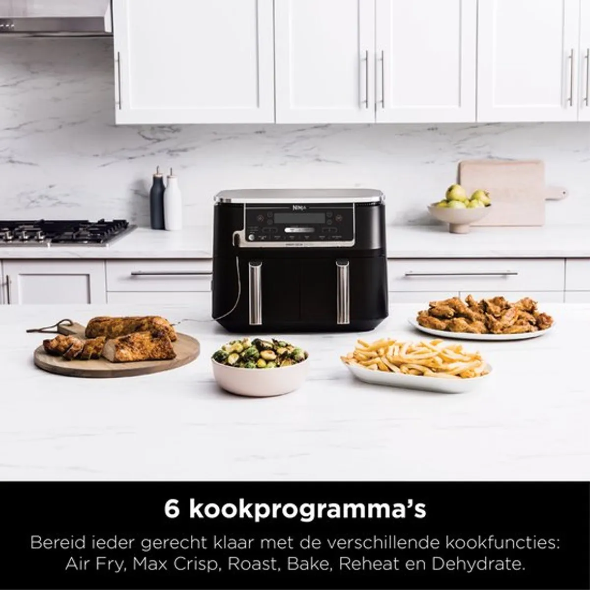 Ninja AF451EU Dubbele Airfryer XXL - Twee Kookvakken - 9.5 Liter - Digitale Thermometer - 2470 Watt - Dual Zone Technologie