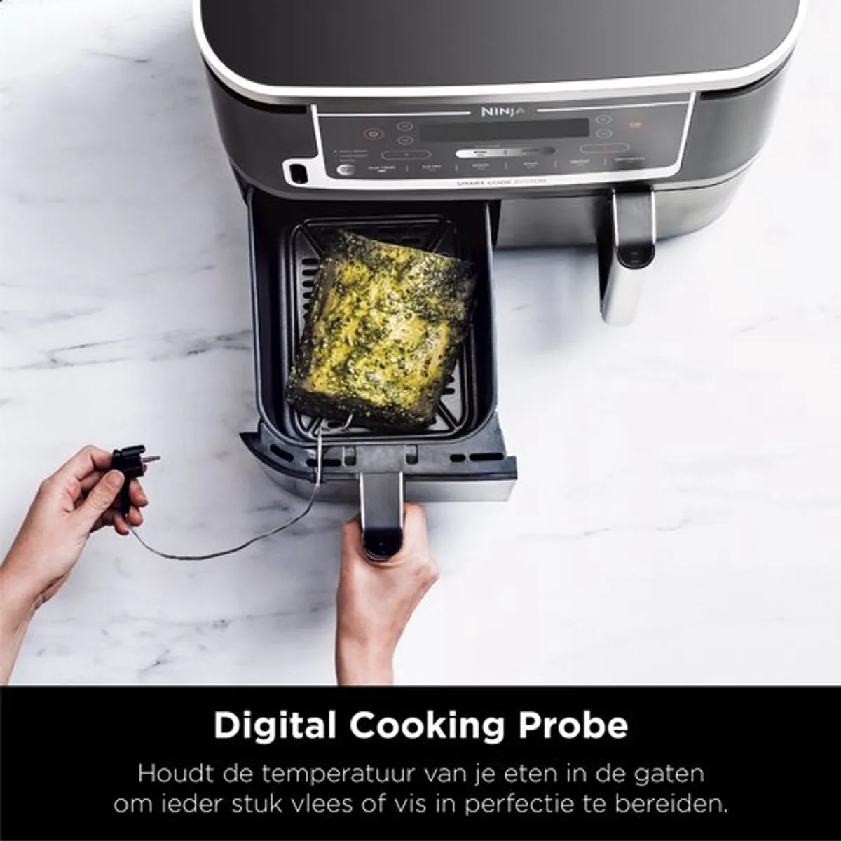 Ninja AF451EU Dubbele Airfryer XXL - Twee Kookvakken - 9.5 Liter - Digitale Thermometer - 2470 Watt - Dual Zone Technologie