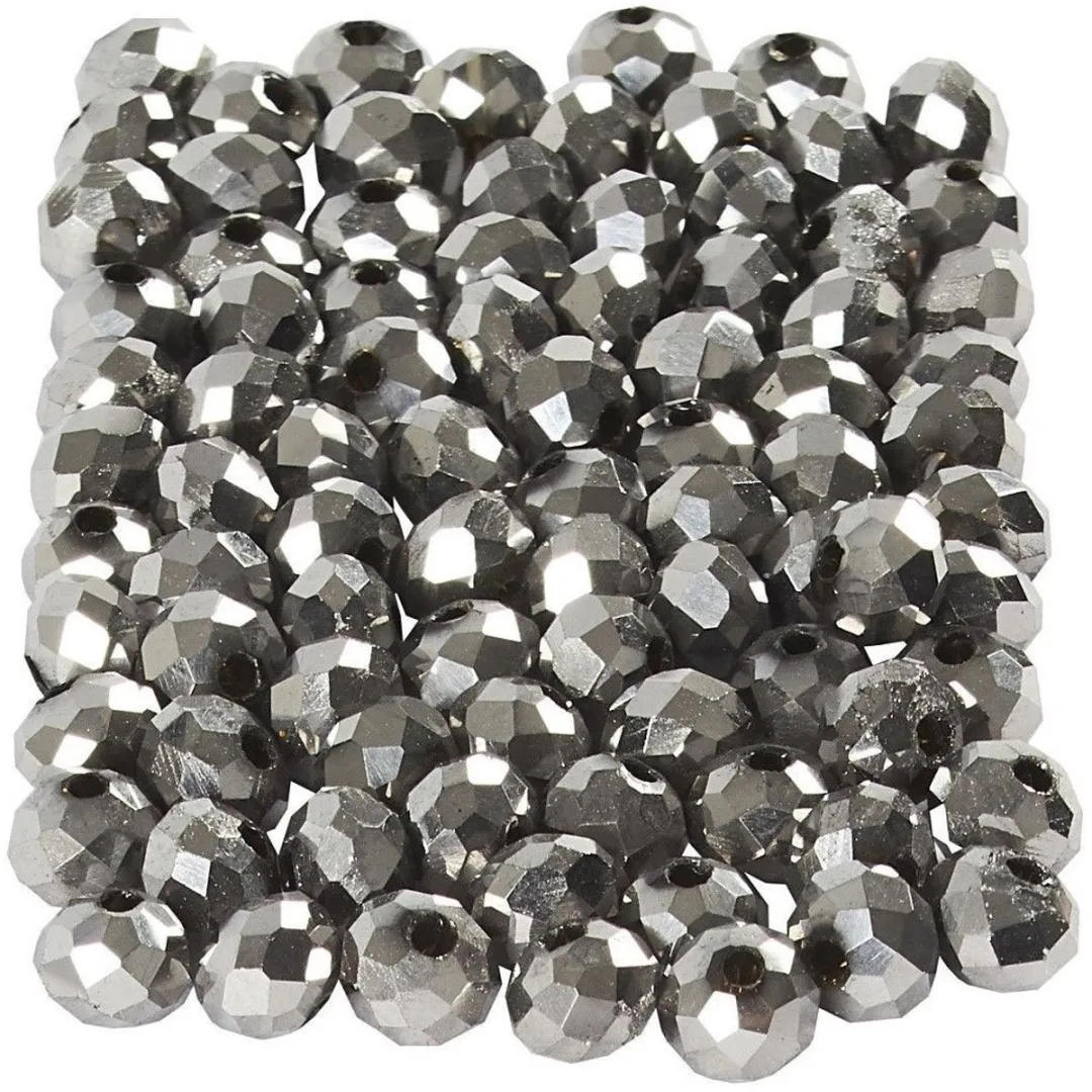 Creativ Company Glas Facet Kralen 3x4mm Metallic Grijs - 100 Stuks