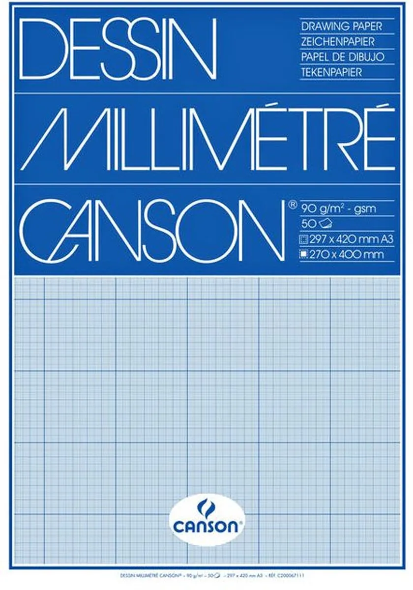 Canson Millimeterblok A3 90g Lichtblauw - 50 Stuks