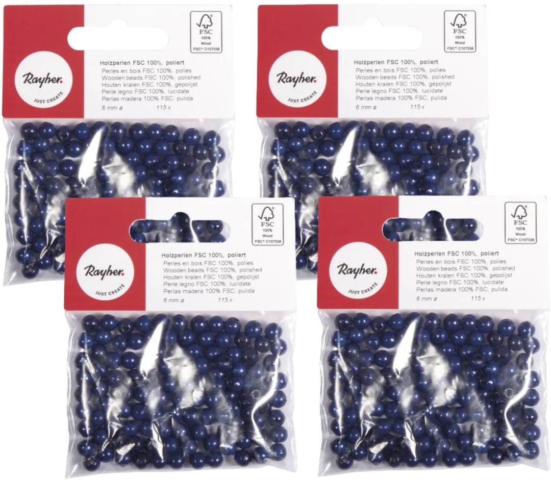 Rayher Hobby Houten Kralen 6mm Donkerblauw - 460 Stuks