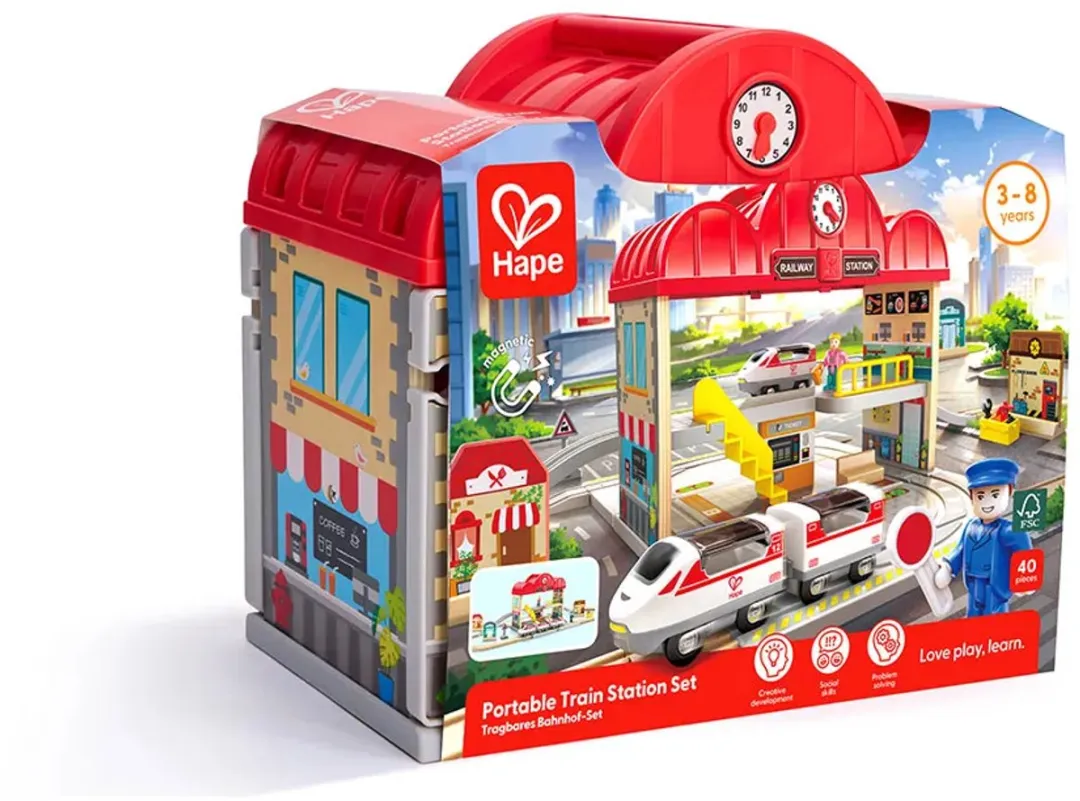 Hape E3877 Draagbare Treinstationset - 40 Stuks - Multicolor