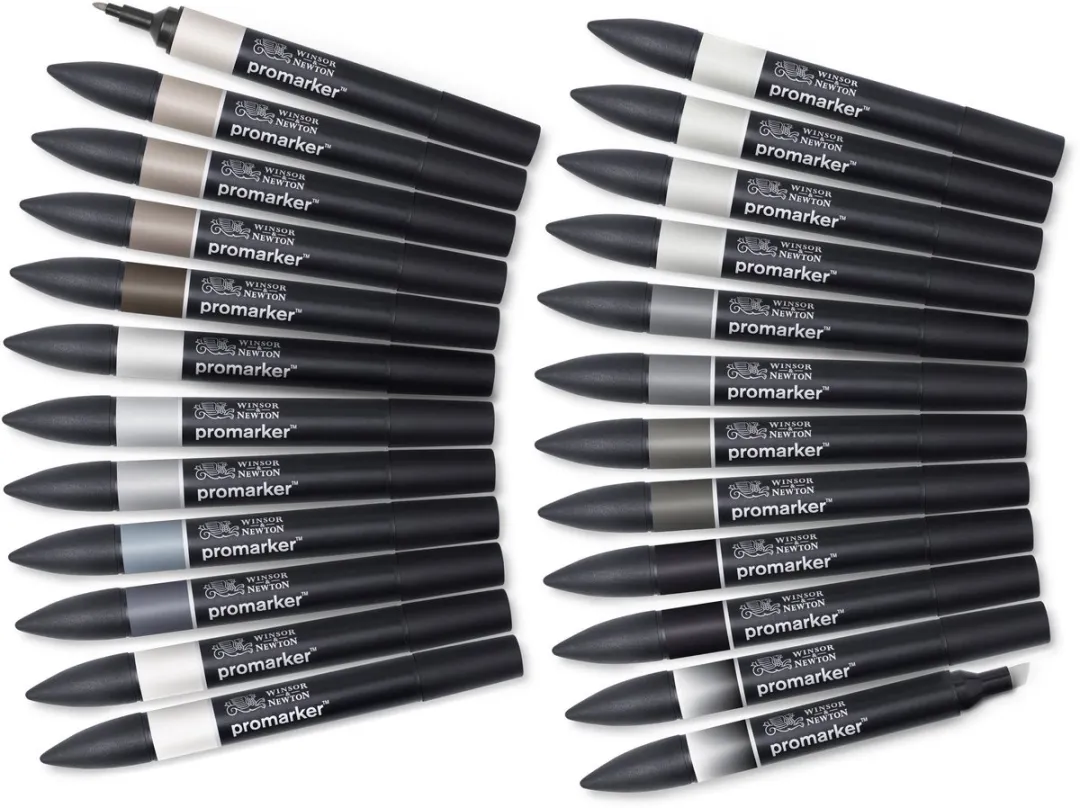 Winsor & Newton Promarker 24 Alcoholmarkers - Zwart & Grijs
