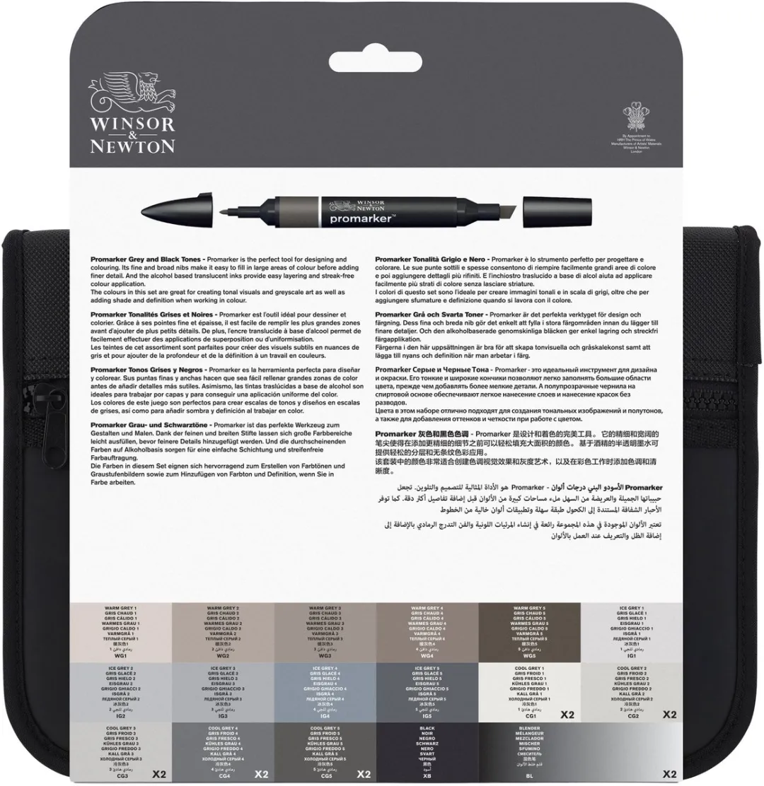 Winsor & Newton Promarker 24 Alcoholmarkers - Zwart & Grijs