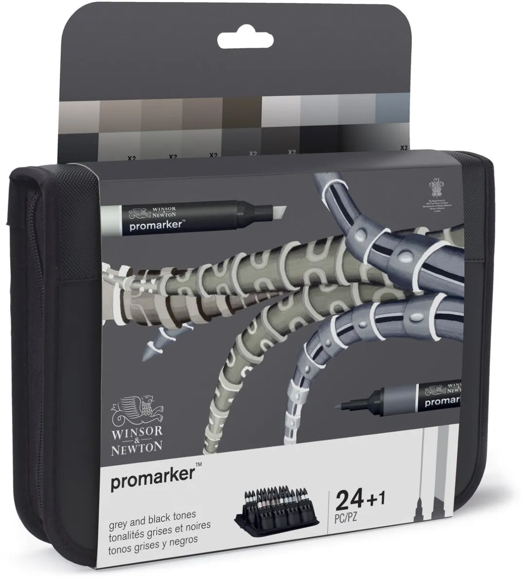Winsor & Newton Promarker 24 Alcoholmarkers - Zwart & Grijs