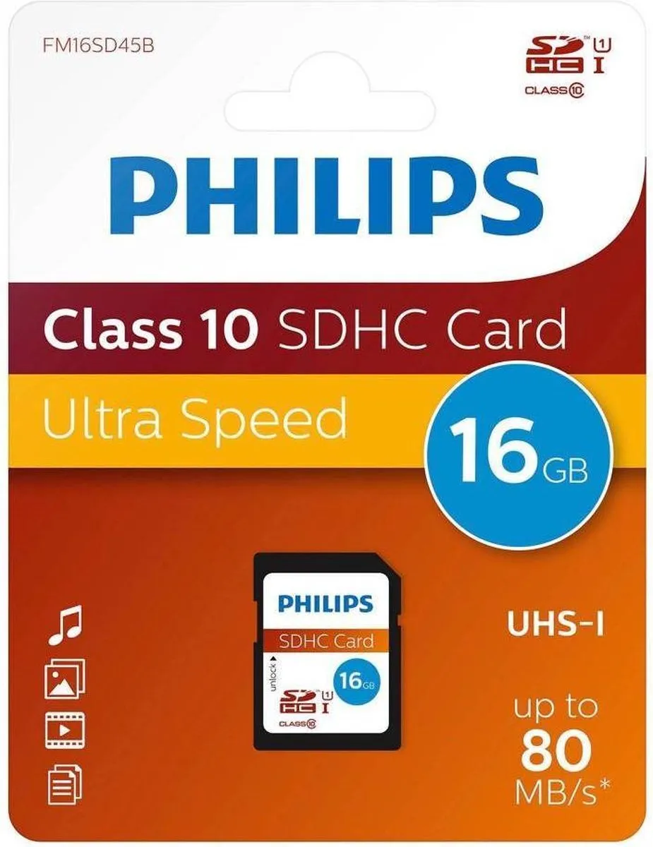 Philips SD-kaart 16GB Class 10 FM16SD45B