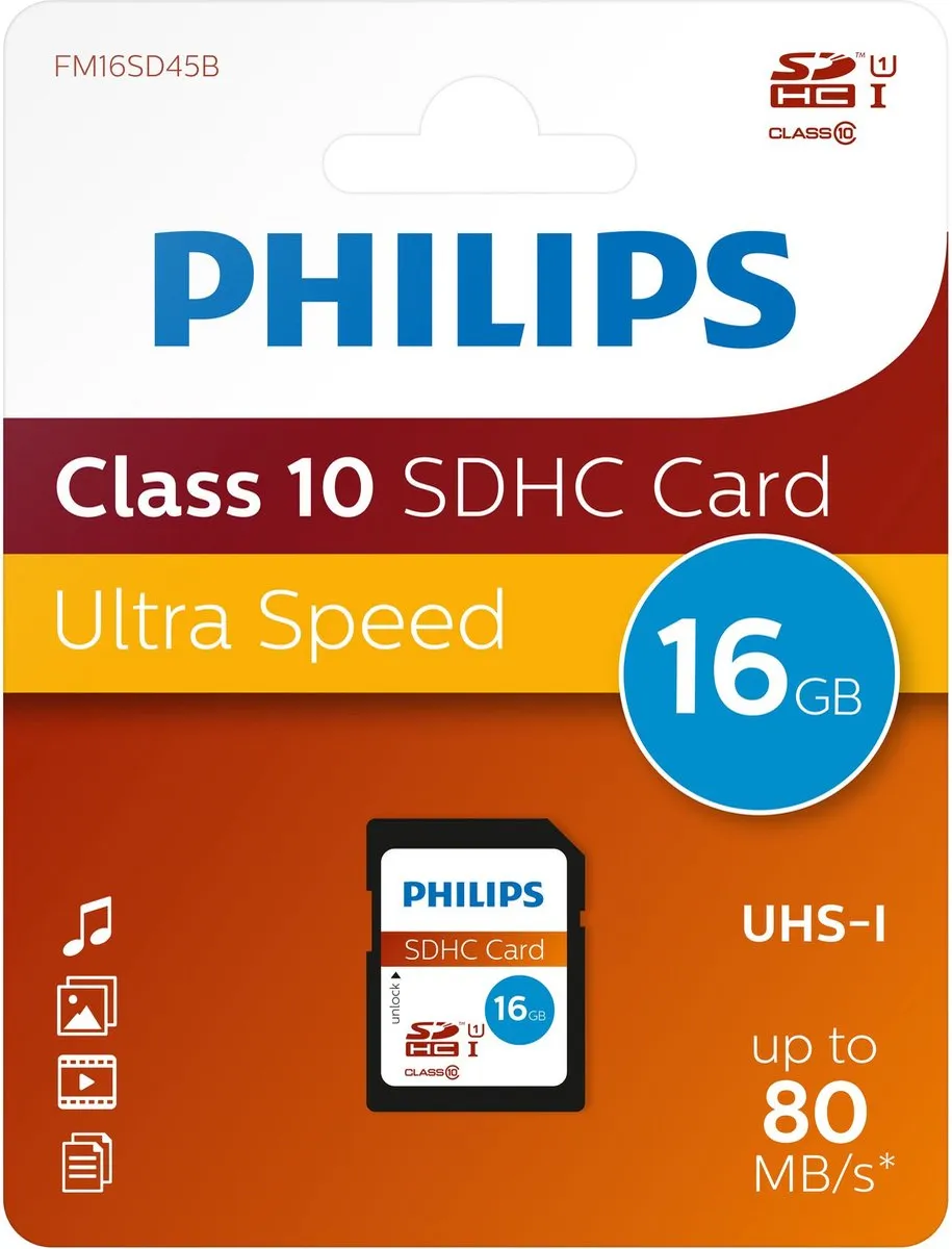 Philips SD-kaart 16GB Class 10 FM16SD45B