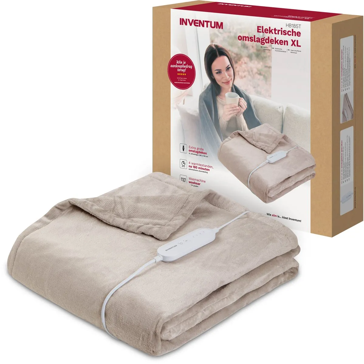 Inventum HB185T Elektrische Bovendeken 180x130cm - 4 Warmtestanden - Taupe