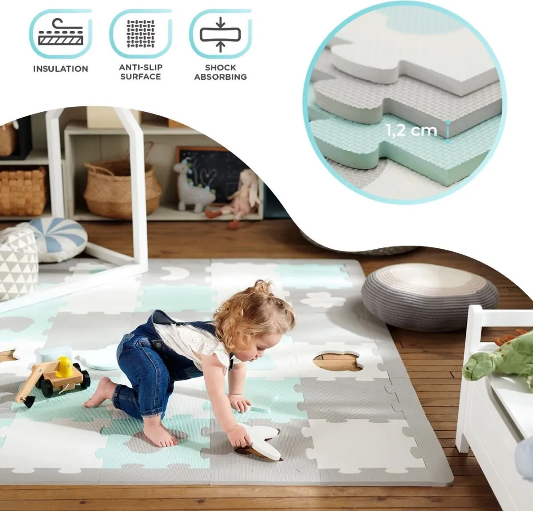 KinderKraft LUNO SHAPES 3D Schuimmat Puzzelmat 185x165cm - 30 Stuks - Geel