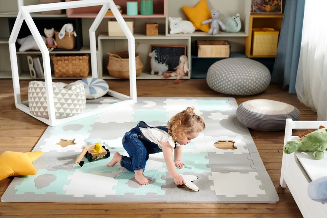 KinderKraft LUNO SHAPES 3D Schuimmat Puzzelmat 185x165cm - 30 Stuks - Geel