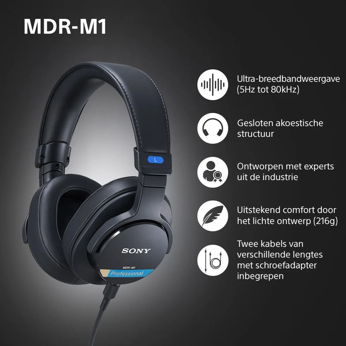 Sony MDR-M1 Studio Koptelefoon - Zwart - afbeelding 6 van 6