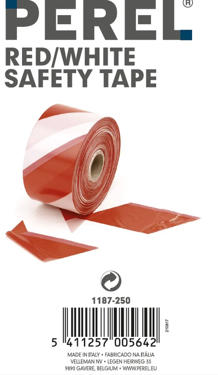Perel Afzetlint 8cm x 250m - Rood/Wit