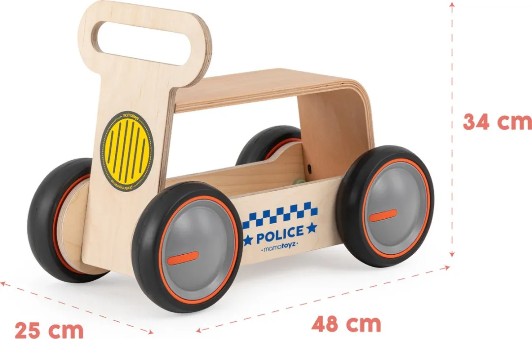 Mamatoyz Politie Loopwagen - 4 Wielen - Hout naturel - afbeelding 3 van 6
