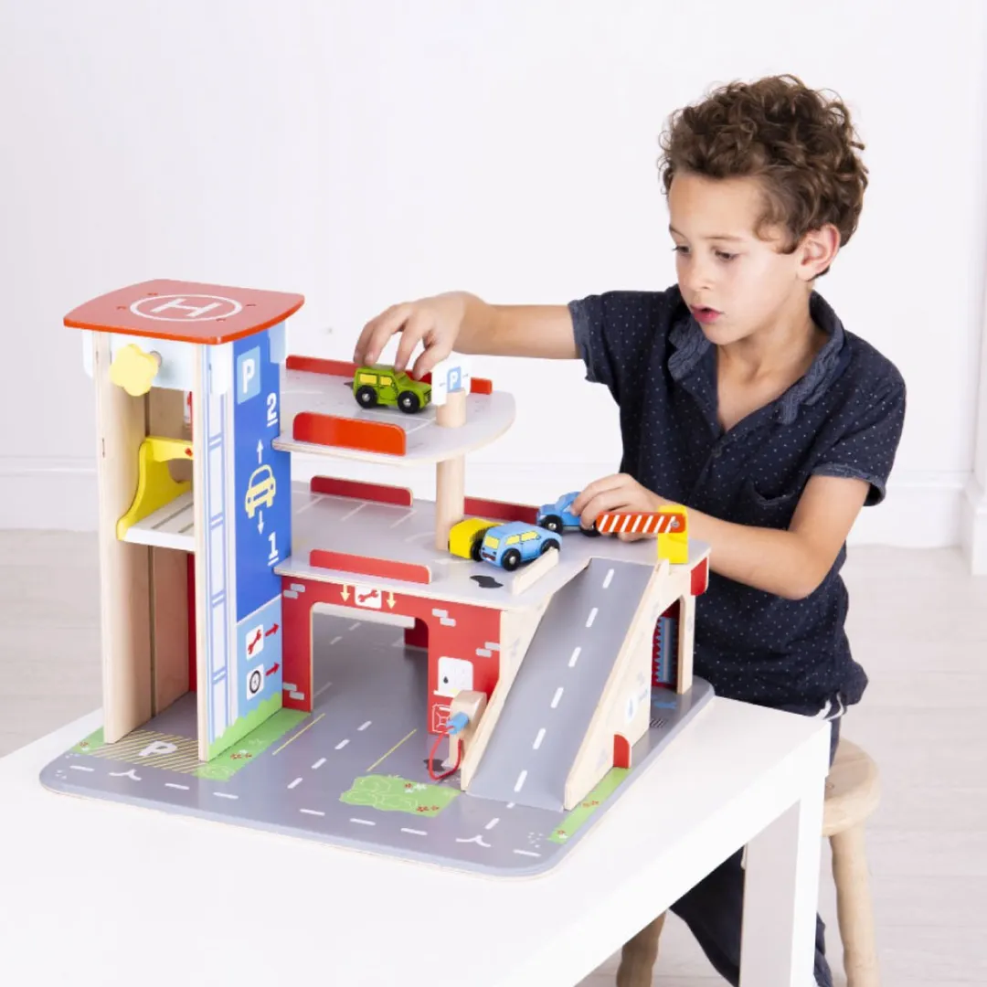 BIGJIGS Houten Garage Park&Play JT153 - Multikleuren