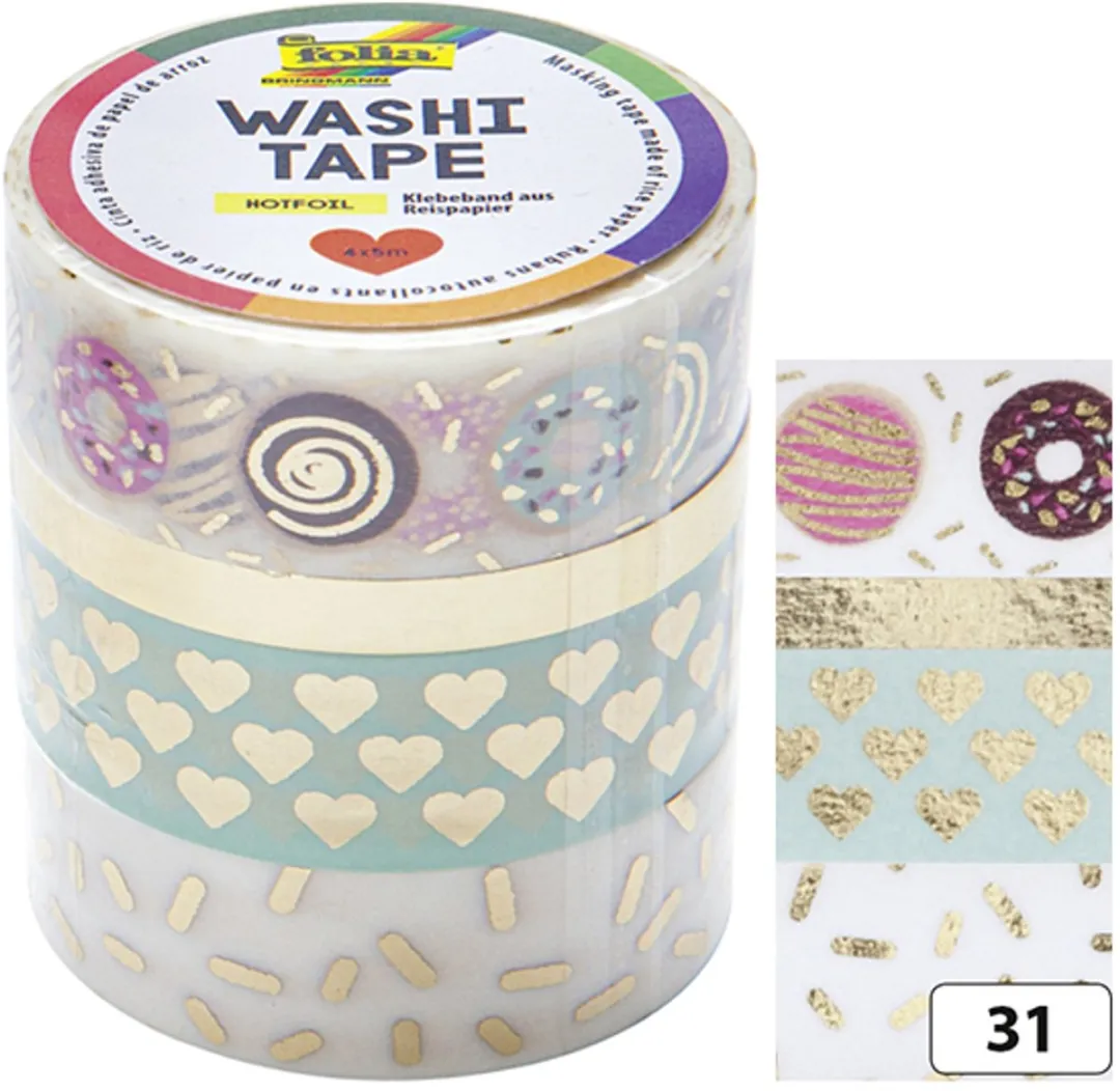 Folia Washi Tape Rood - 4 Stuks