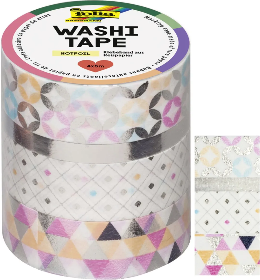 Folia Washi Tape Rood - 4 Stuks