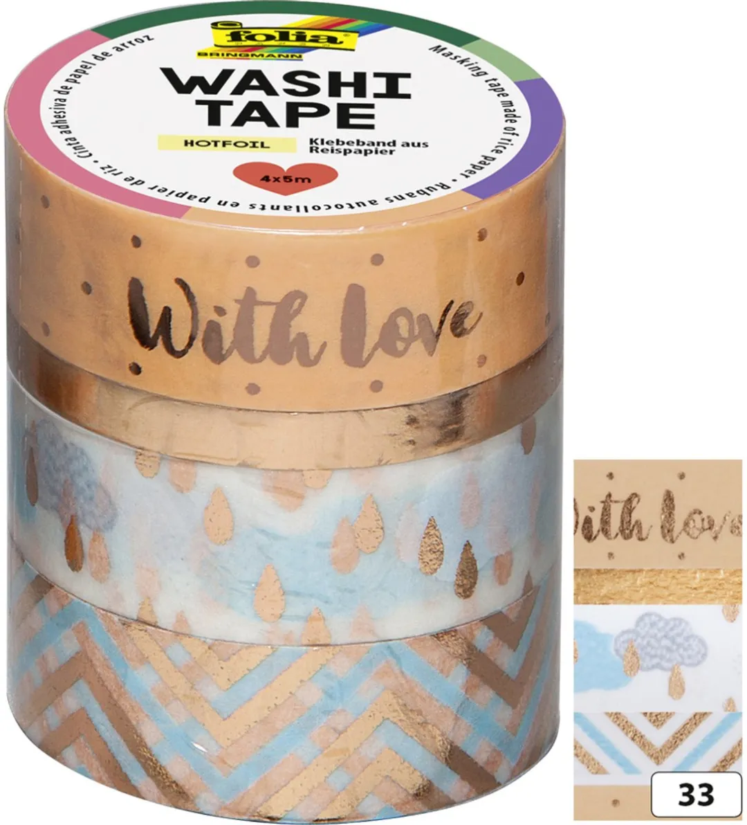 Folia Washi Tape Rood - 4 Stuks