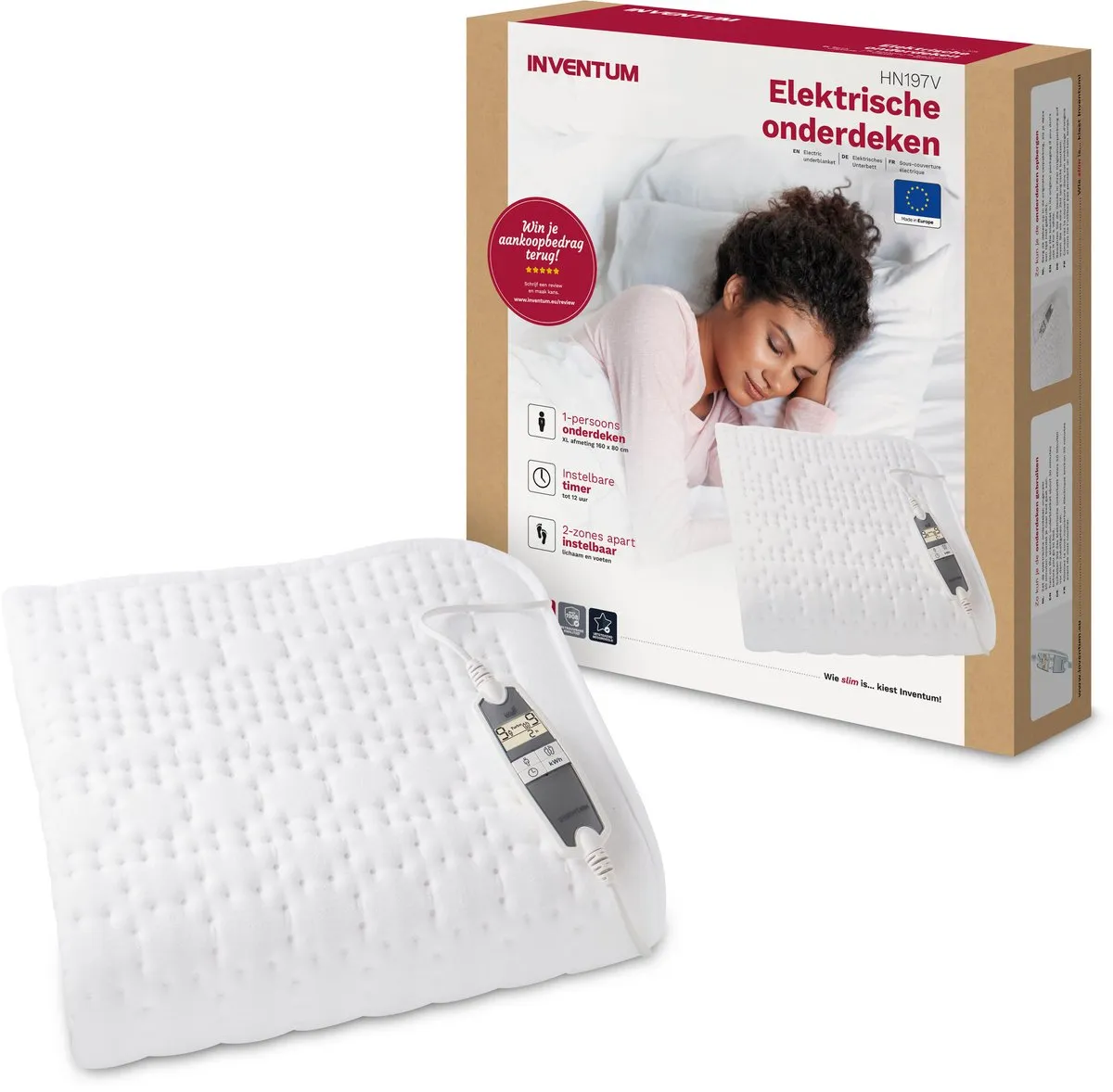 Inventum HN197V Elektrische Onderdeken 160x80cm - 9 Warmtestanden - Wit