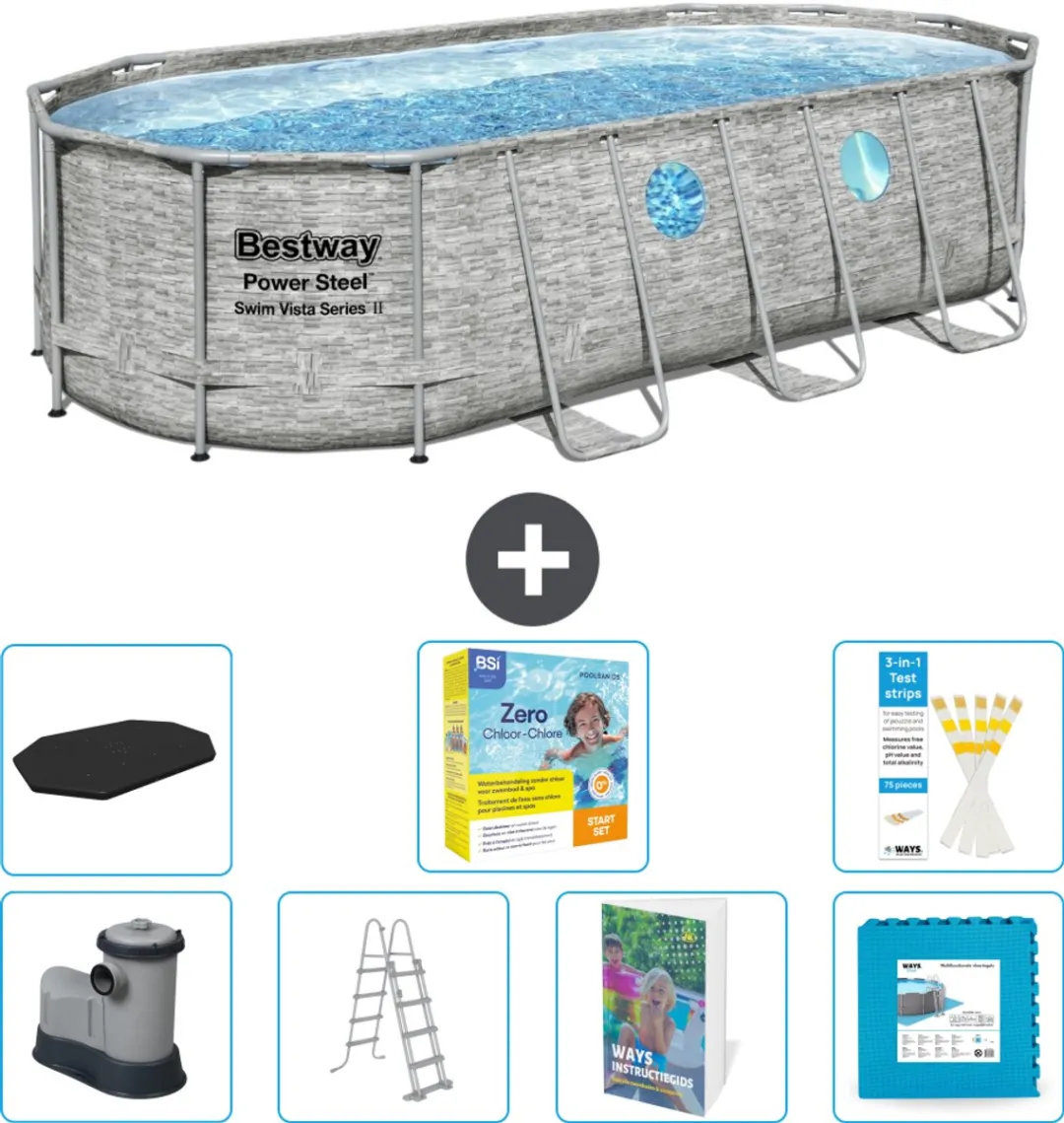 Bestway Ovaal Power Steel Swim Vista Zwembad 13430L - 549x274x122cm - Grijs