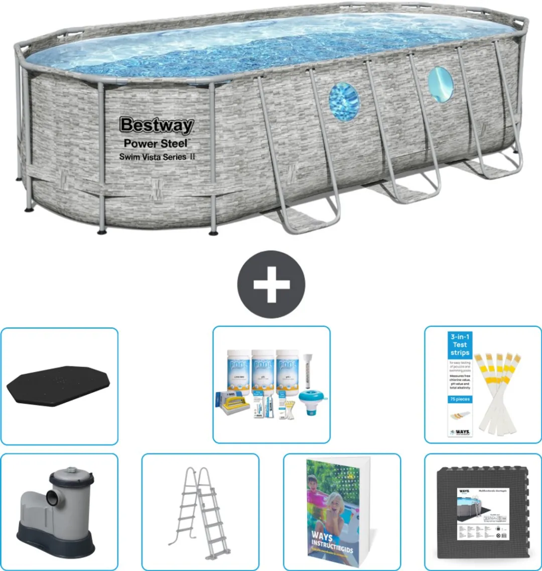 Bestway Ovaal Power Steel Swim Vista Zwembad 13430L - 549x274x122cm - Grijs