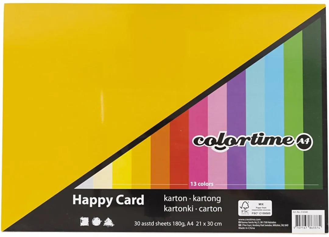 Colortime Karton A4 Multicolor - 30 Vellen