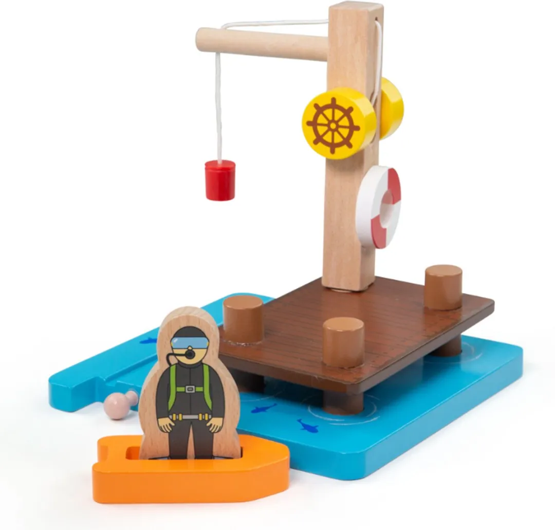 BIGJIGS Kraan Dock Dingy & Duiker BJT074 - 12 Stukken - Multicolor