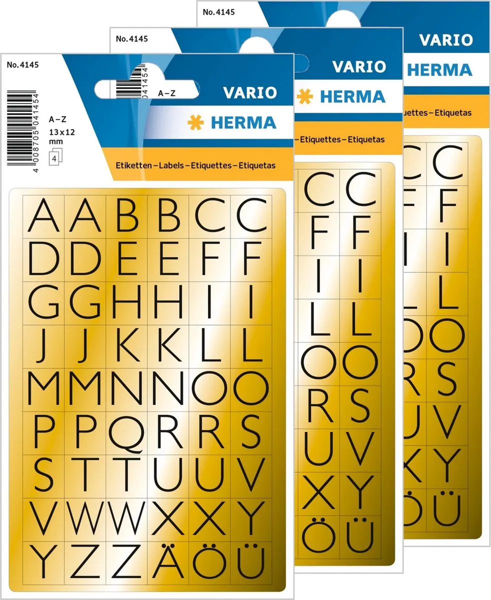 Herma Alfabet Stickers 432 Stuks - A-Z Zwart/Goud 13x12mm