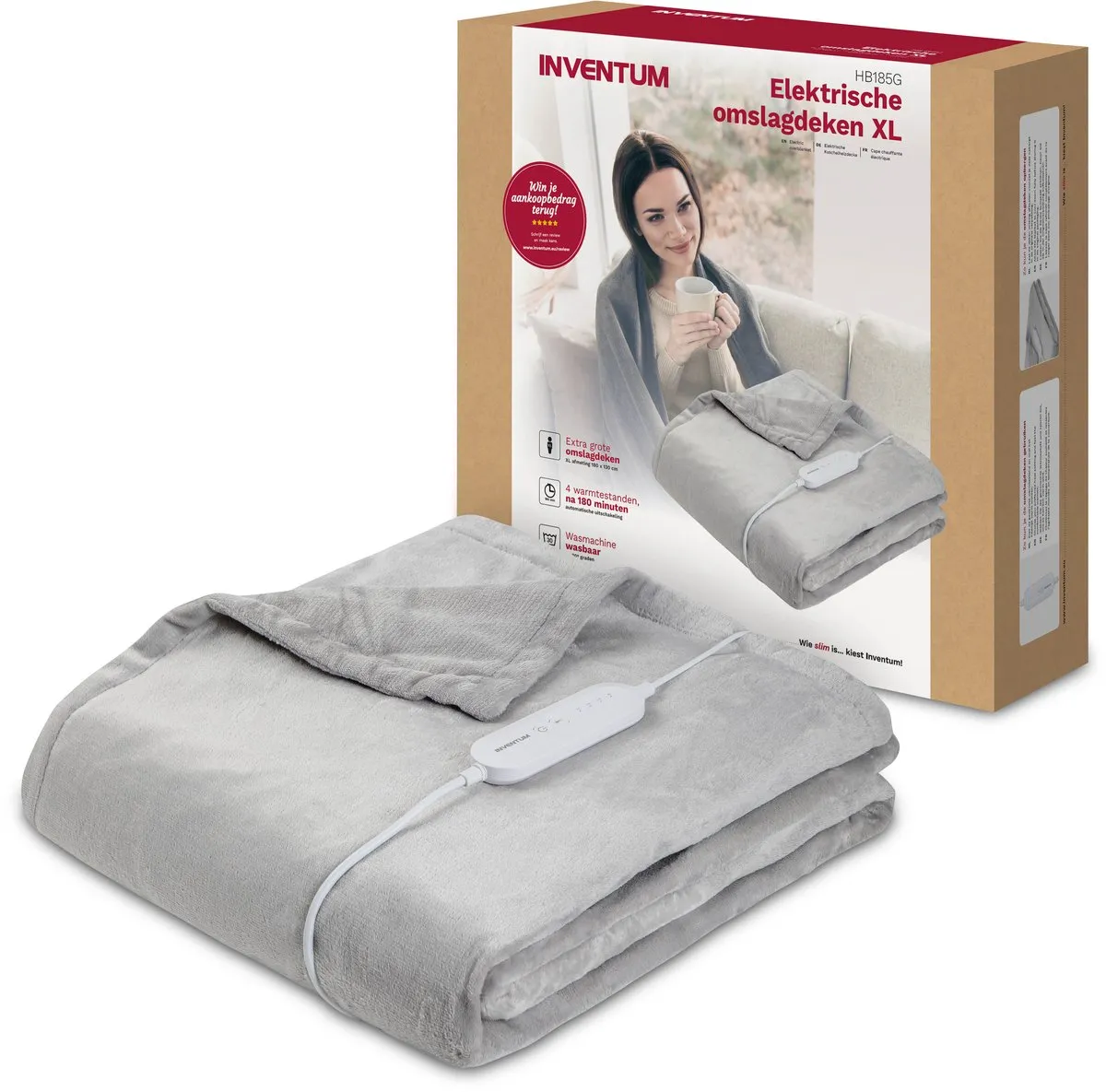 Inventum HB185G Elektrische Bovendeken 180x130cm - 120W - Grijs
