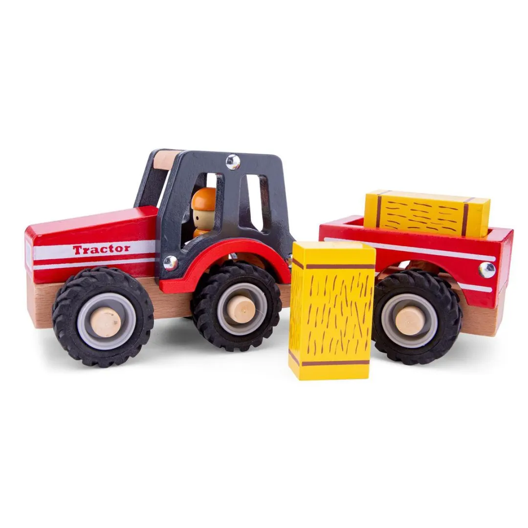 New Classic Toys Houten Tractor met Aanhanger 11943 - Rood