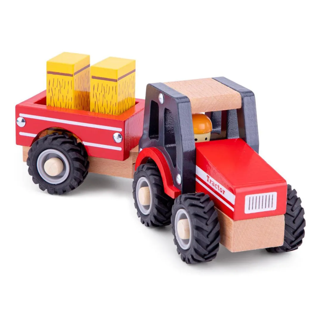 New Classic Toys Houten Tractor met Aanhanger 11943 - Rood