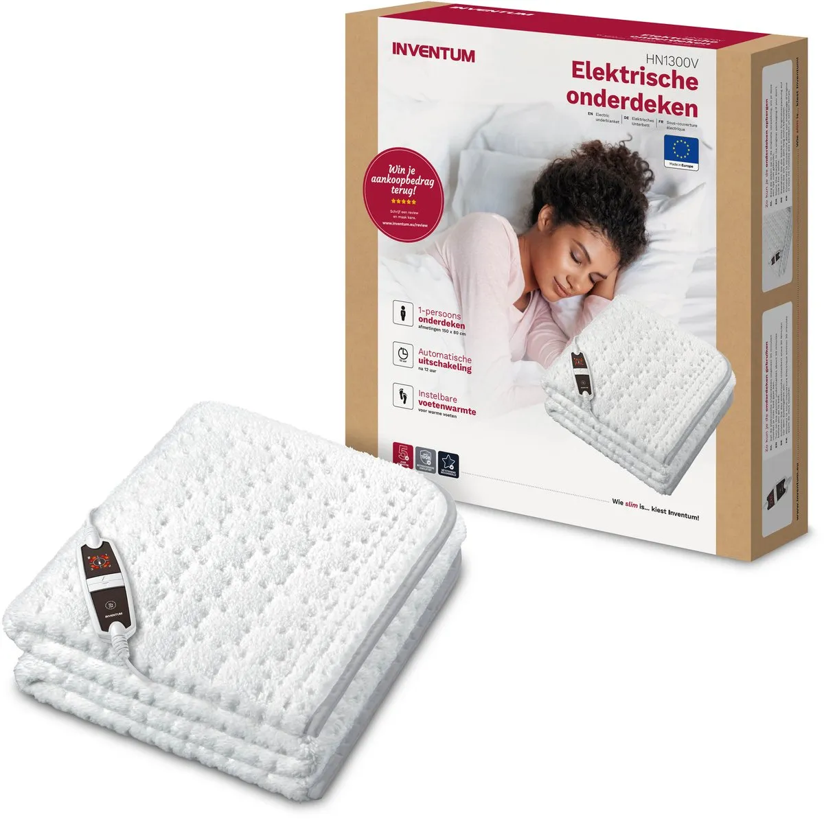 Inventum HN1300V Elektrische Onderdeken 150x80cm - 4 Warmtestanden - Wit