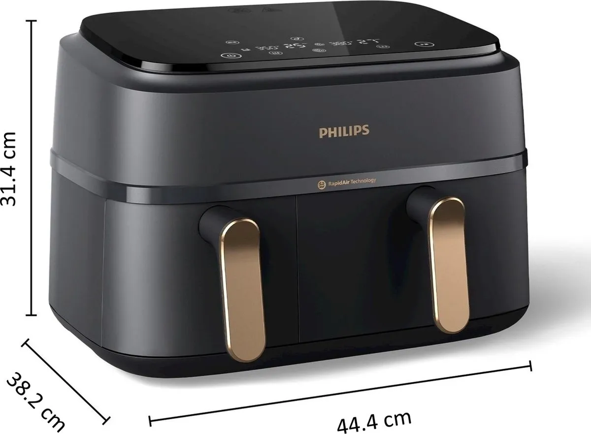 Philips Rapid Air NA352/00 Airfryer - 9L - Dubbele Mand - Houtskool