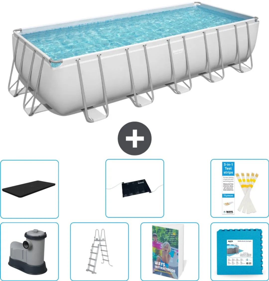 Bestway Power Steel Rechthoekig Zwembad 640x274x132cm - 8-delig - Grijs