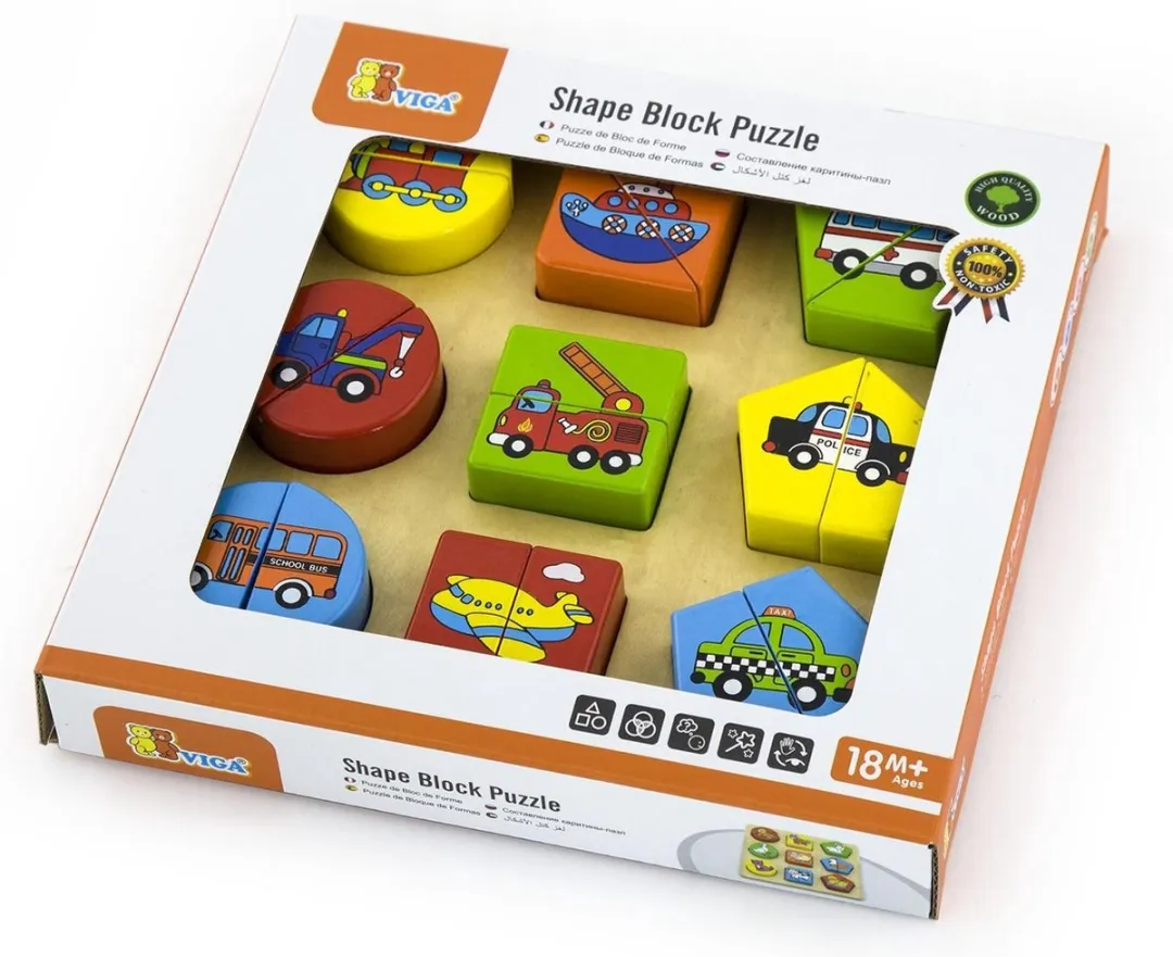 Viga Toys Voertuigenpuzzel Geometrische Vormen 18 Stuks - Multicolor