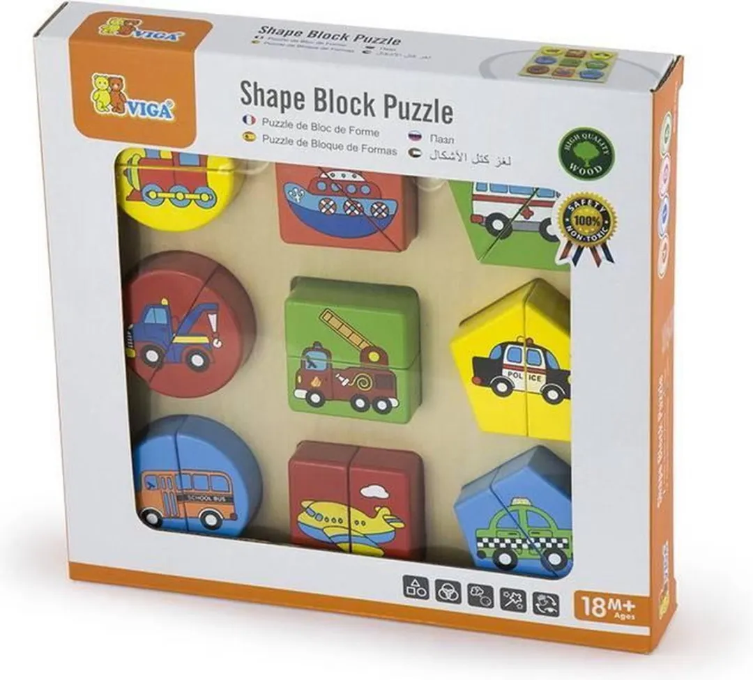 Viga Toys Voertuigenpuzzel Geometrische Vormen 18 Stuks - Multicolor