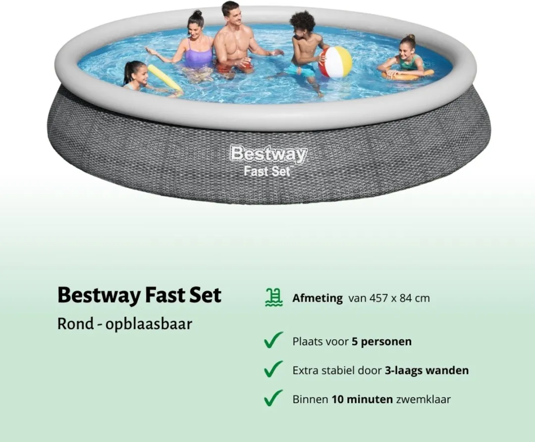 Bestway Fast Set Rond Zwembad 457cm - Grijs